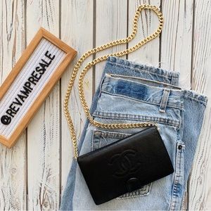 🖤 CHANEL CC BLACK CAVIAR CLASSIC CONTINENTAL WALLET ON CHAIN WOC CROSSBODY BAG